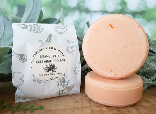 Handmade Organic Orange Peel Rice Shampoo Bar for Shine and Volume
