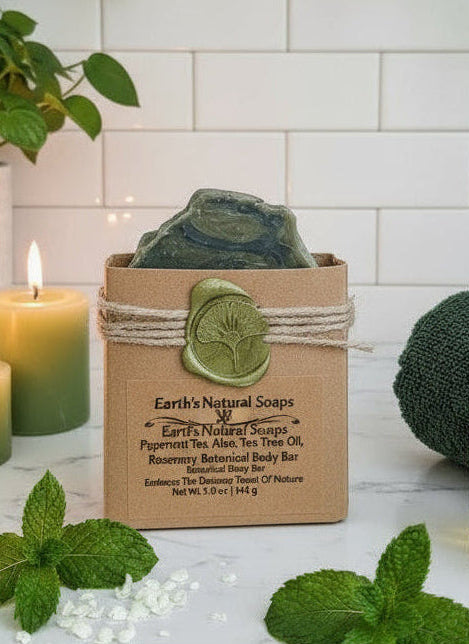 Handmade Organic Peppermint Tea & Rosemary Botanical Body Bar