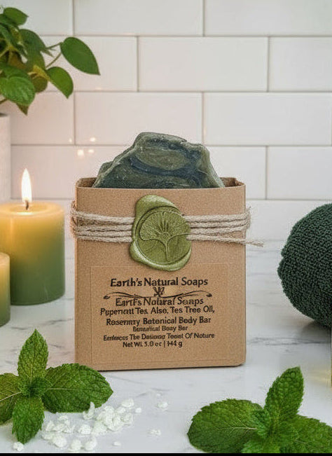 Handmade Organic Peppermint Tea & Rosemary Botanical Body Bar