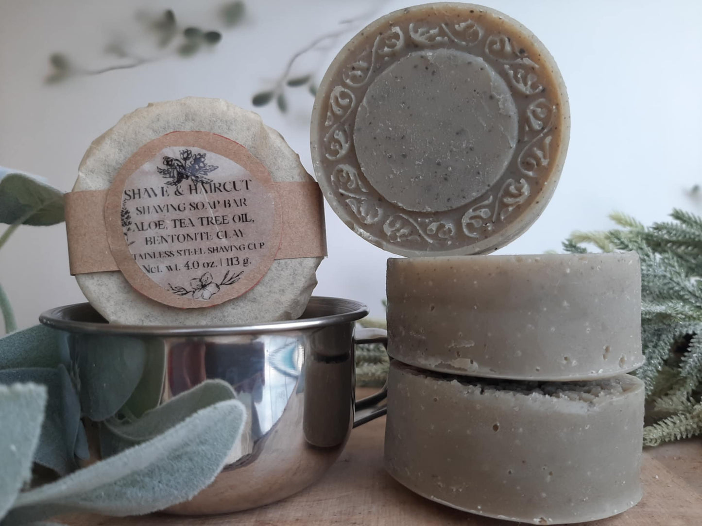 Shave & Haircut Shaving Soap Bar With Stainless Steel Shaving Cup