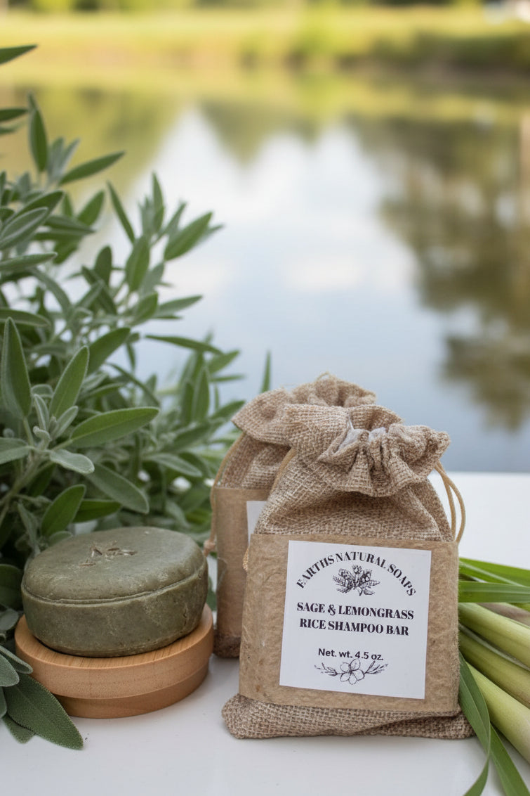 Handmade Organic Sage & Lemongrass Rice Shampoo Bar🌿