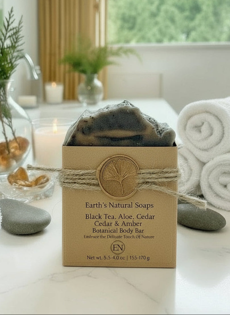 Handmade Organic Cedar & Amber Black Tea Botanical Body Bar