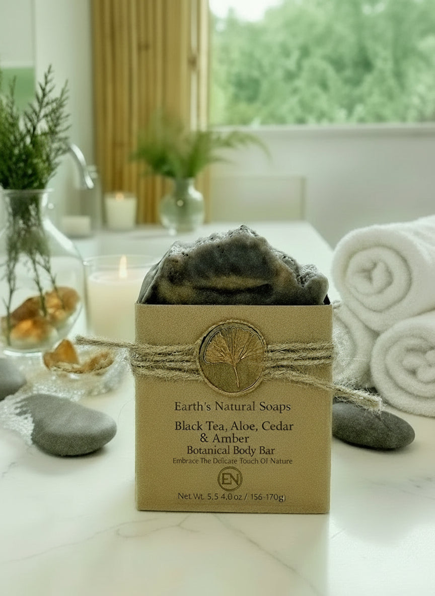 Handmade Organic Cedar & Amber Black Tea Botanical Body Bar