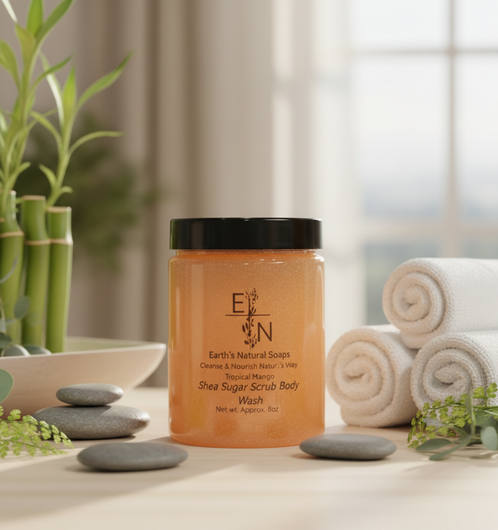 Ingredients of natural mango puree and oils in our hydrating Tropical Botanical Sugar Body Scrub