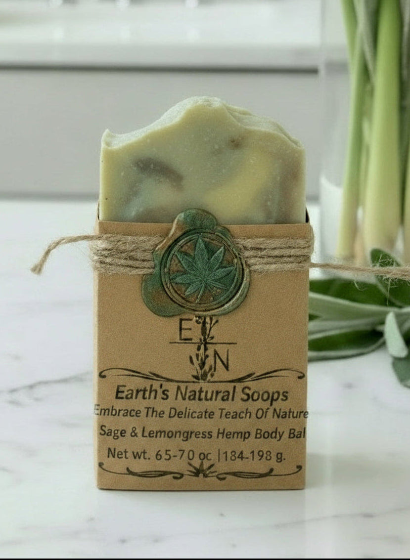 Handmade Sage & Lemongrass Bentonite Clay Hemp Body Bar