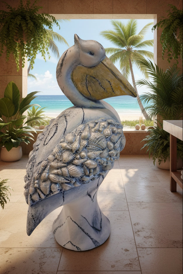 vintage ceramic pelican with shells