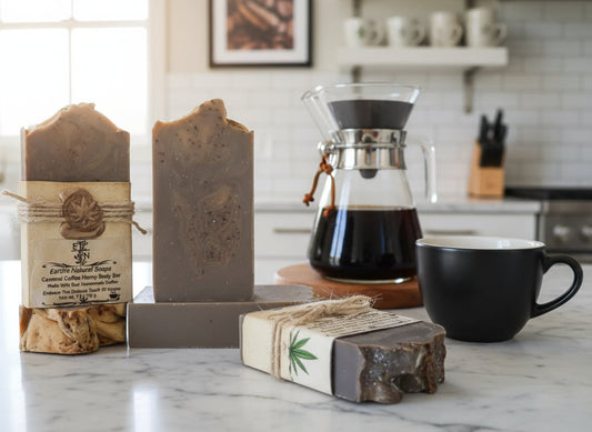 Handmade Caramel Vanilla Coffee Bean hemp soap made with real coffee grounds – exfoliating, antioxidant-rich, café scent – Earth’s Natural Soaps