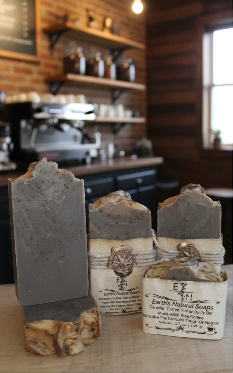 Handmade Caramel Vanilla Coffee Bean hemp soap made with real coffee grounds – exfoliating, antioxidant-rich, café scent – Earth’s Natural Soaps