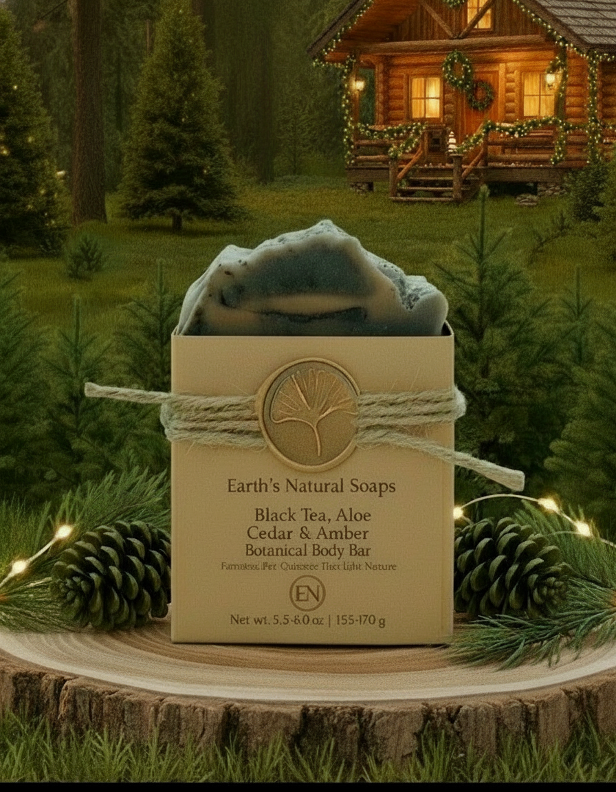 Handmade Organic Cedar & Amber Black Tea Botanical Body Bar