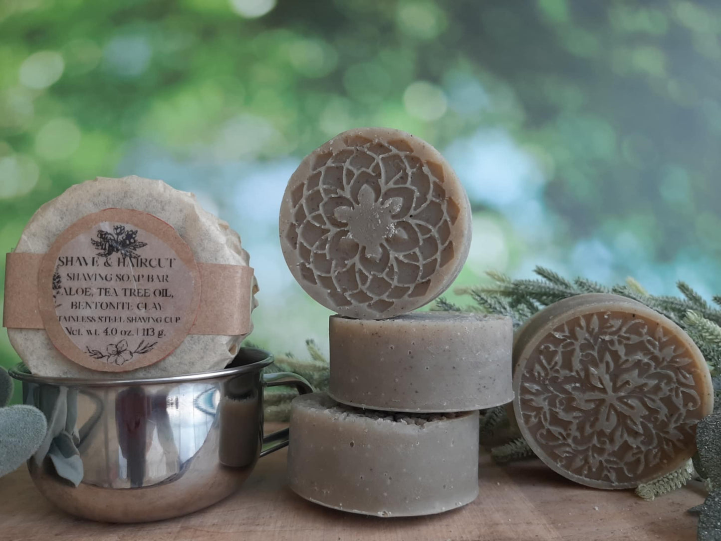 Shave & Haircut Shaving Soap Bar With Stainless Steel Shaving Cup