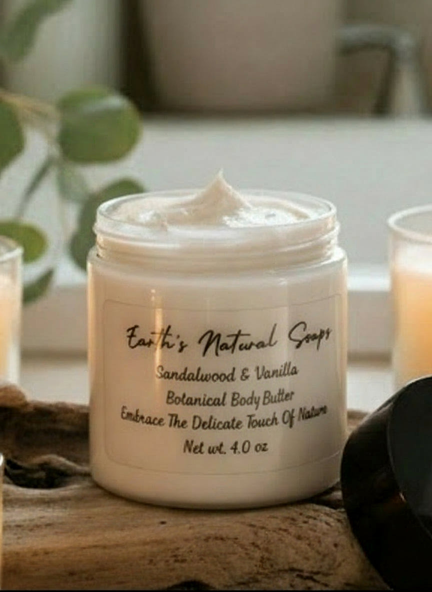 Homemade Organic Sandalwood & Vanilla Botanical Whipped Body Butter