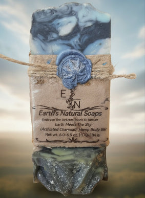 Handmade Earth Meets The Sky activated charcoal tallow hemp soap with grapefruit, geranium, vanilla & leather scent – deep detox – Earth’s Natural Soaps