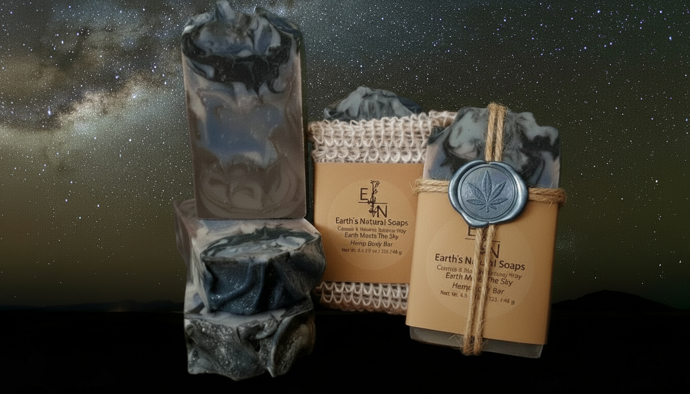 Handmade Earth Meets The Sky activated charcoal tallow hemp soap with grapefruit, geranium, vanilla & leather scent – deep detox – Earth’s Natural Soaps