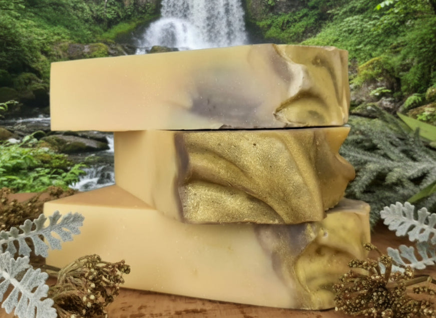 Handmade Earthly Glow tallow hemp soap with grape, orange, lime & patchouli – fruity citrus floral resinous scent – Earth’s Natural Soaps