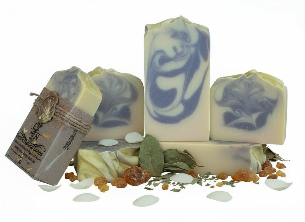 Handmade Earthly Glow tallow hemp soap with grape, orange, lime & patchouli – fruity citrus floral resinous scent – Earth’s Natural Soaps