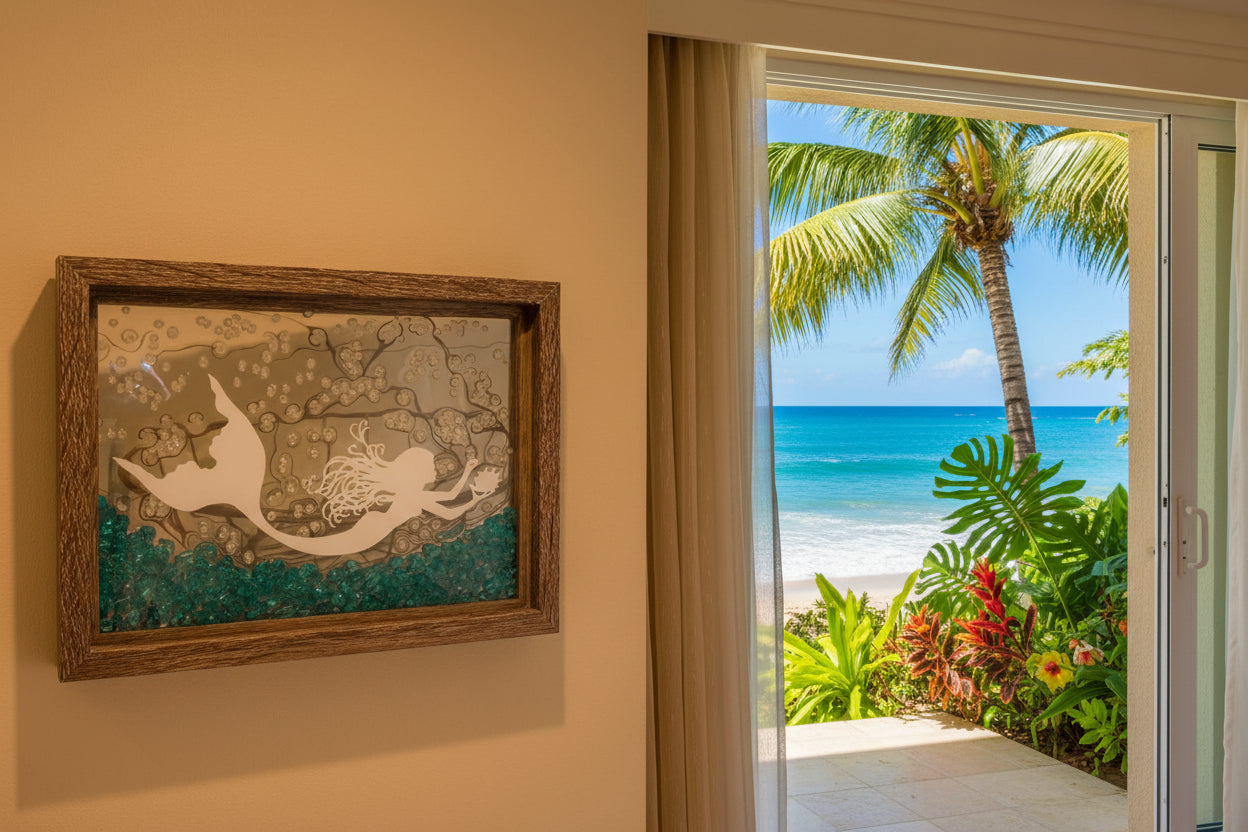 Framed Mermaid Ocean Scene