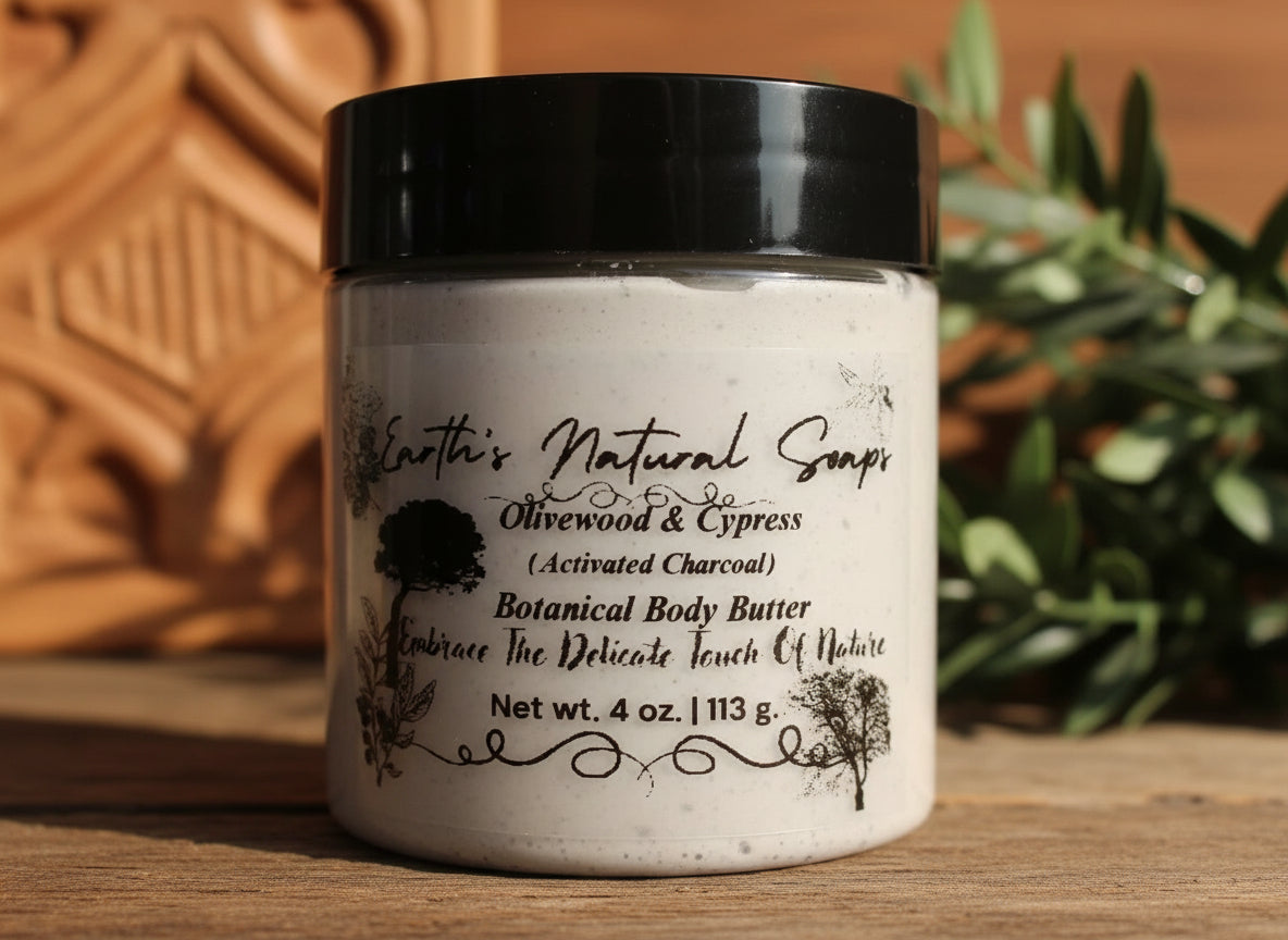 Homemade Organic Olivewood & Cypress (Activated Charcoal) Botanical Body Butter
