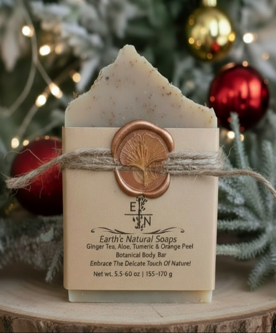 Handmade Organic Ginger Tea, Turmeric, Aloe & Orange Peel Botanical Body Bar