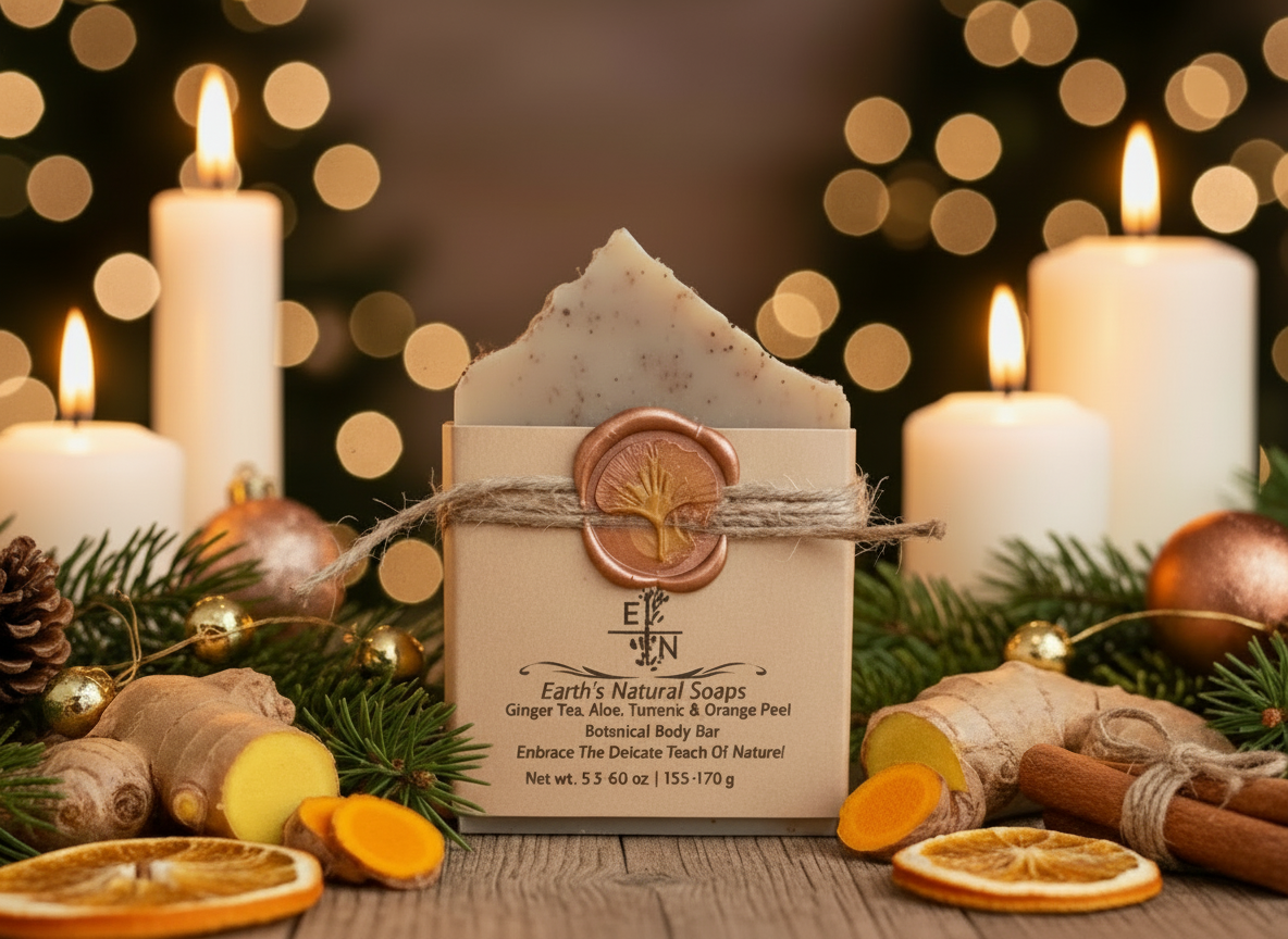 Handmade Organic Ginger Tea, Turmeric, Aloe & Orange Peel Botanical Body Bar