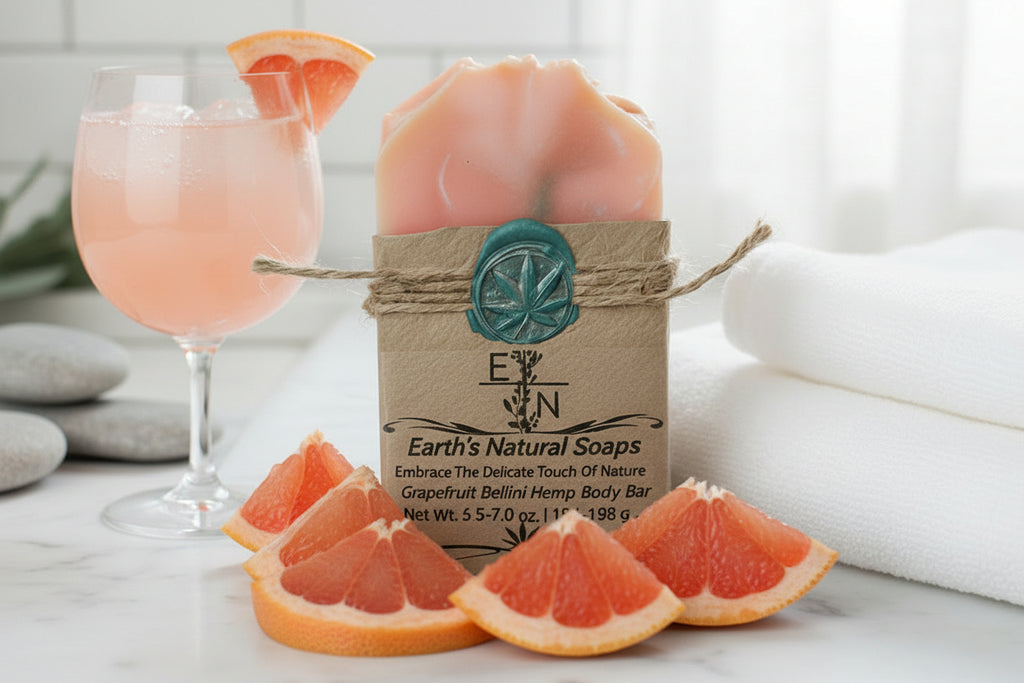 Medium and Large sizes of Handmade Grapefruit Bellini Hemp Body Bar 