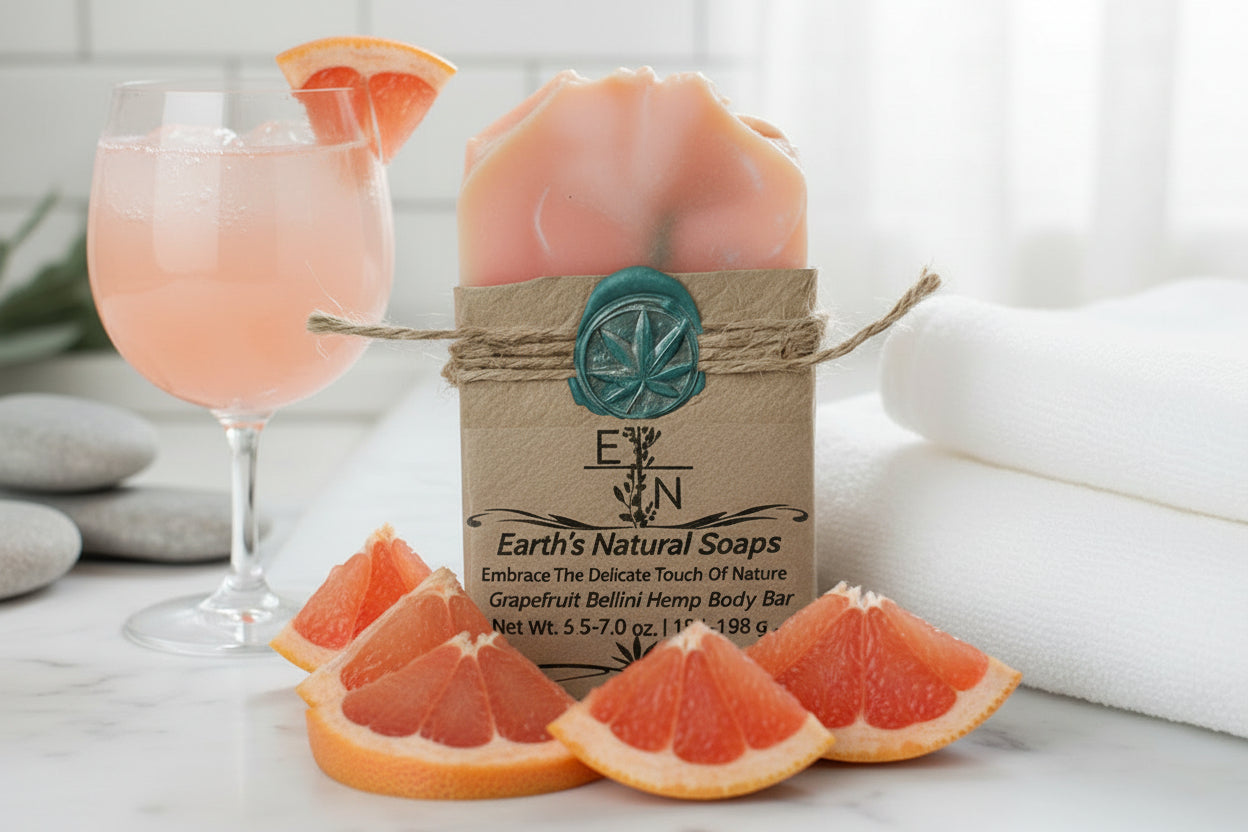 Medium and Large sizes of Handmade Grapefruit Bellini Hemp Body Bar 