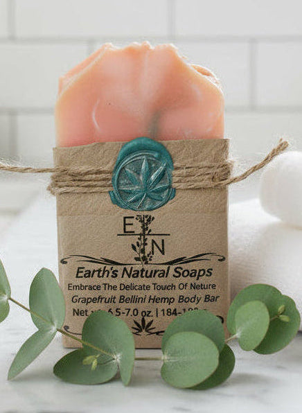 Medium and Large sizes of Handmade Grapefruit Bellini Hemp Body Bar 