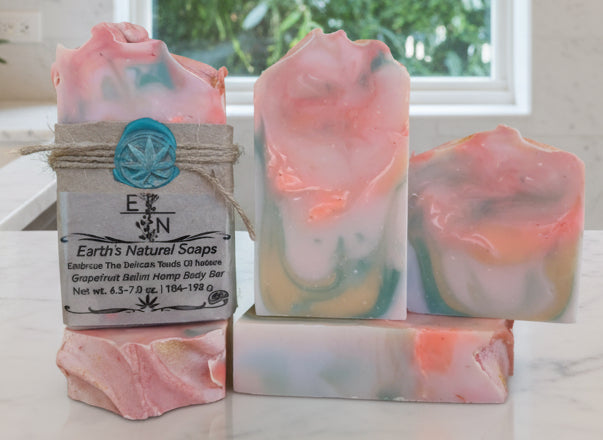 Handmade Grapefruit Bellini Hemp Body Bar Soap with bright citrus shine  