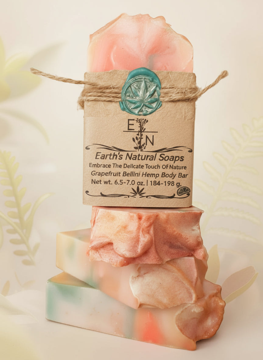 Handmade Grapefruit Bellini Hemp Body Bar ingredients: hemp, peach, grapefruit oils  