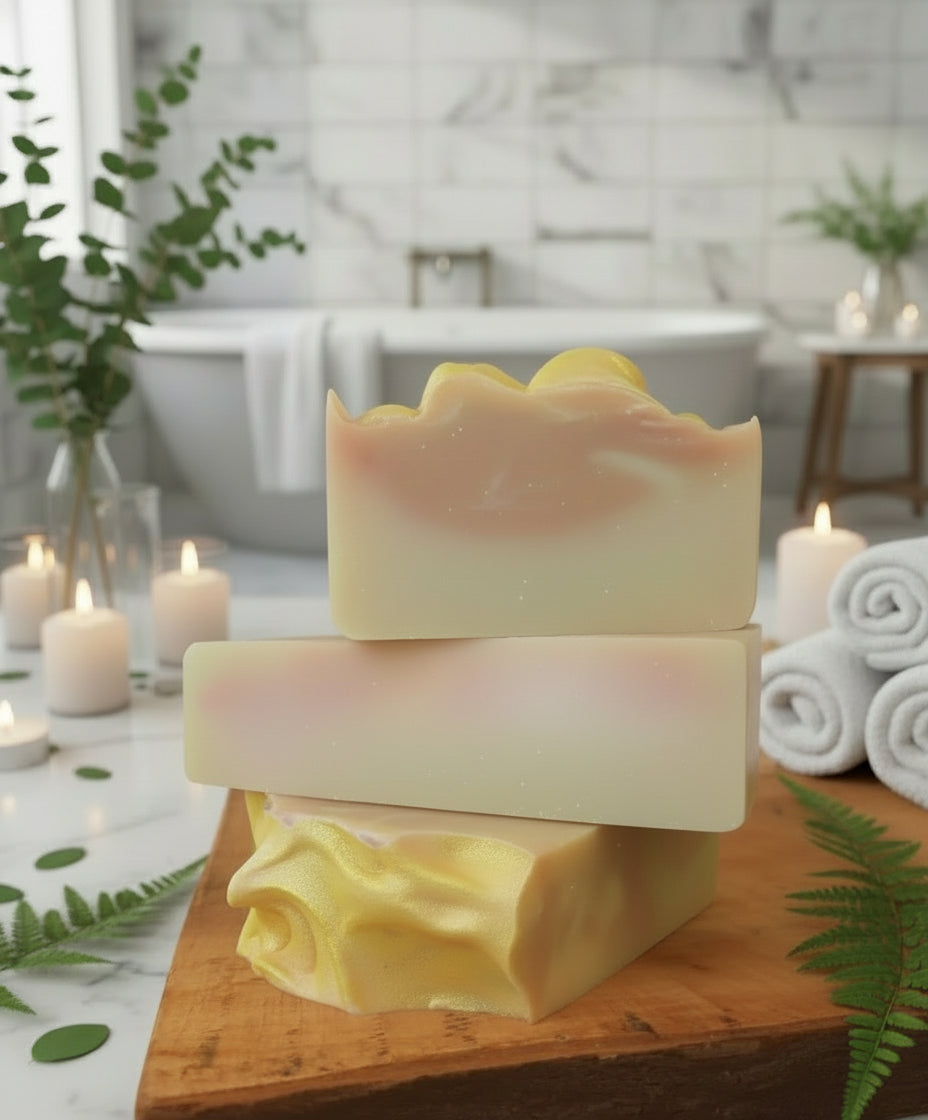 Using Handmade Lily Lemon Drop Hemp Body Bar for smooth shaving