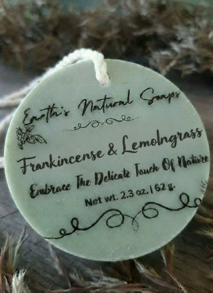 Handmade Organic Frankincense & Lemongrass Soap on a Rope with Natural Cord