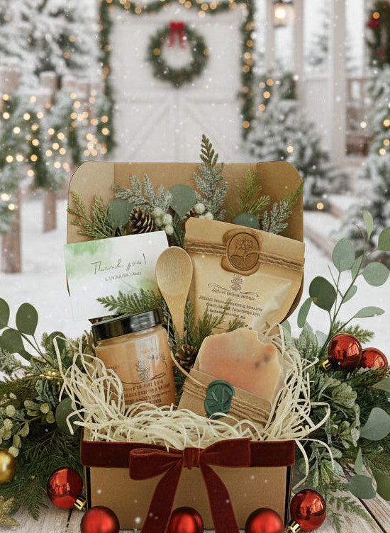 Handmade Organic Ginger, Grapefruit & Citrus Bliss Skincare Gift Set with Body Scrub, Bath Soak, and Hemp Soap.