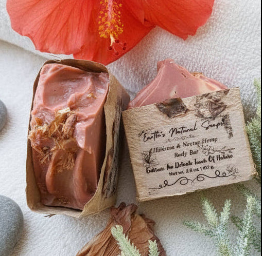 Handmade Organic Hibiscus  & Nectar Hemp Body Bar with Dried Flowers