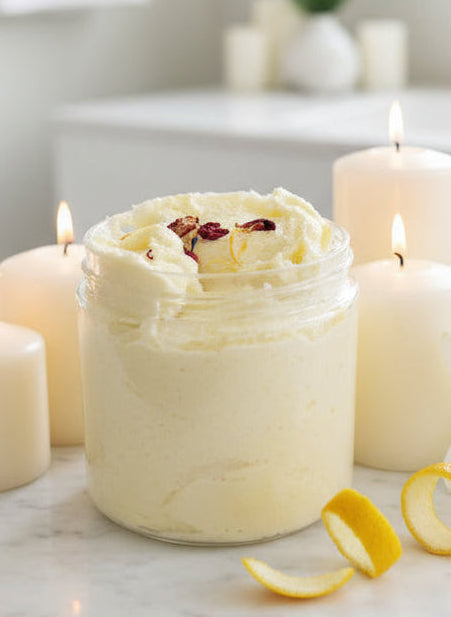 Handmade Organic Lily Lemon Drop Whipped Sugar Scrub in Jar