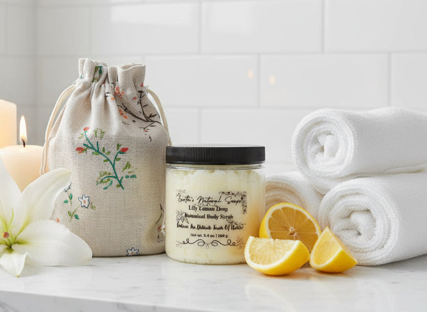 Handmade Organic Lily Lemon Drop Whipped Sugar Scrub in Jar