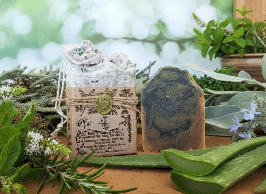 Handmade Organic Peppermint Tea & Rosemary Botanical Body Bar with Real Aloe Shop Now