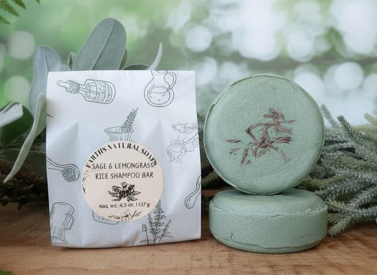 Handmade Organic Sage & Lemongrass Rice Shampoo Bar for Volume and Shine