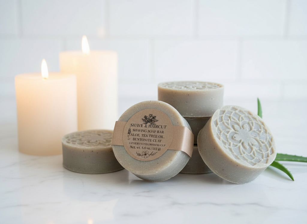 Handmade Organic Shave & Haircut Shaving Soap Bar with Stainless Steel Shaving Cup.