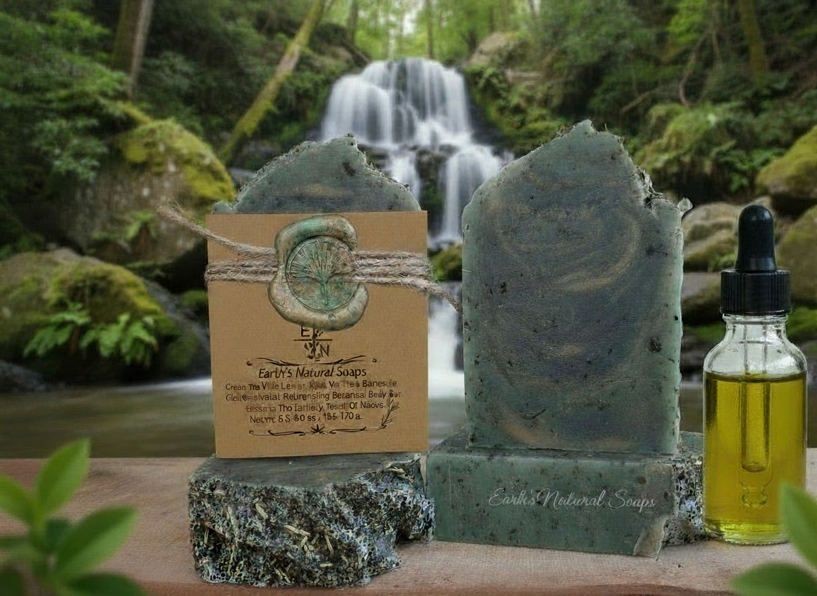 Handmade Organic Eucalyptus & Spearmint Refresh Skincare Gift Set with Body Scrub, Bath Soak, and Botanical Soap.