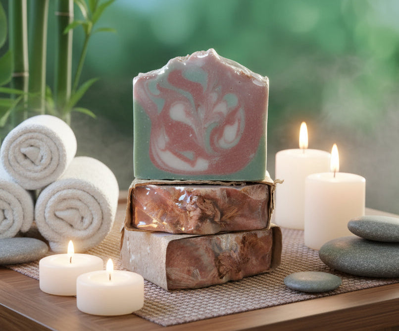 Handmade Organic Wild Rose Hemp Body Bar with Dried Flowers and Pink Rose Scent