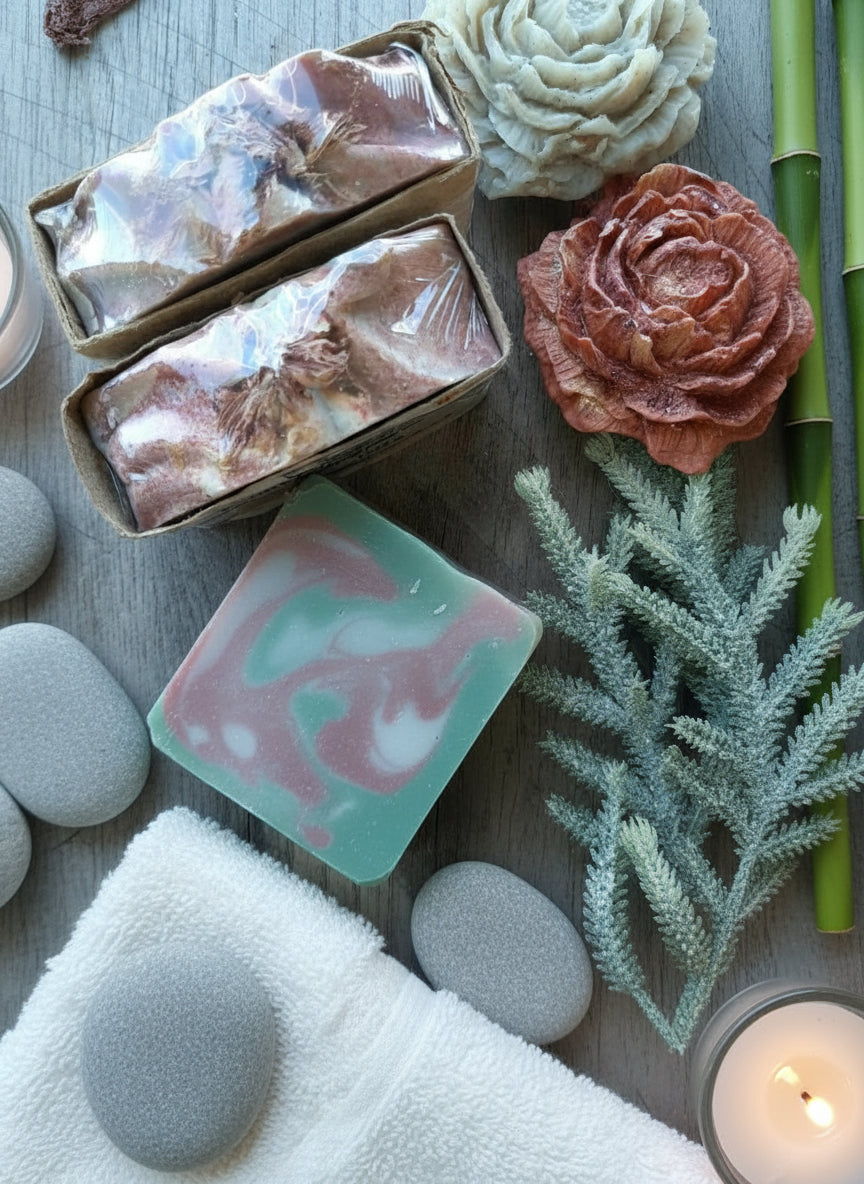 Handmade Organic Wild Rose Hemp Body Bar with Dried Flowers and Pink Rose Scent