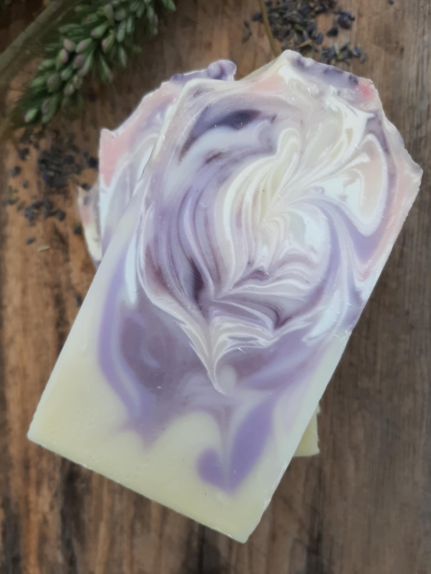 Small, Medium, Large sizes of Handmade Peaceful Lavender Hemp Body Bar  