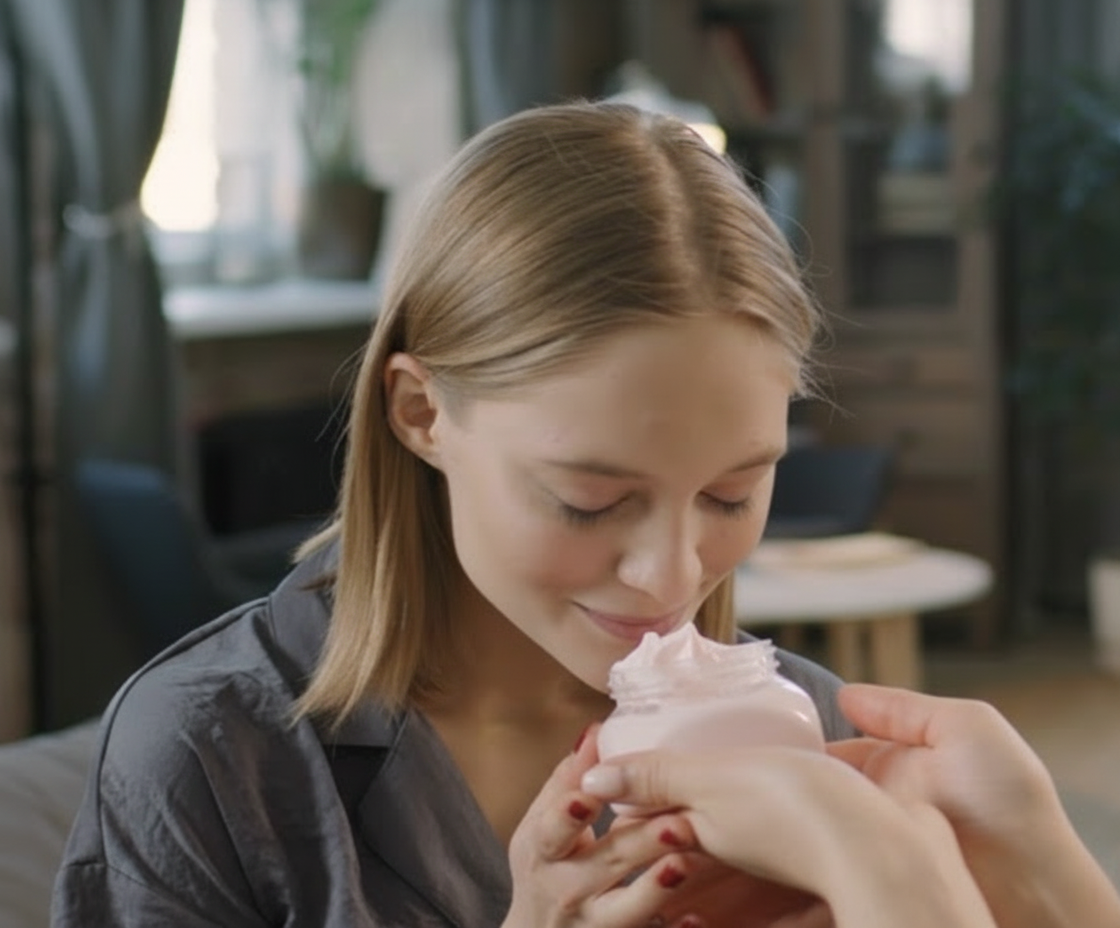Handmade Sandalwood & Vanilla Botanical Whipped Body Butter in a 4 oz jar, featuring organic shea butter, cocoa butter, and hempseed oil for natural hydration and a soothing woody-vanilla scent—perfect for dry skin relief and eco-friendly skincare.