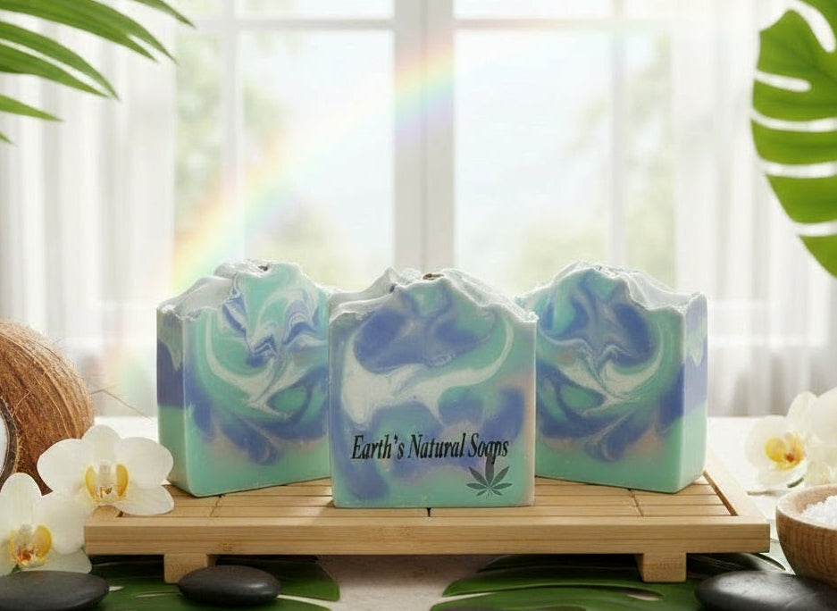 Handmade Sea Salt & Lily Hemp Body Bar Soap with lavender chamomile salt topping  
