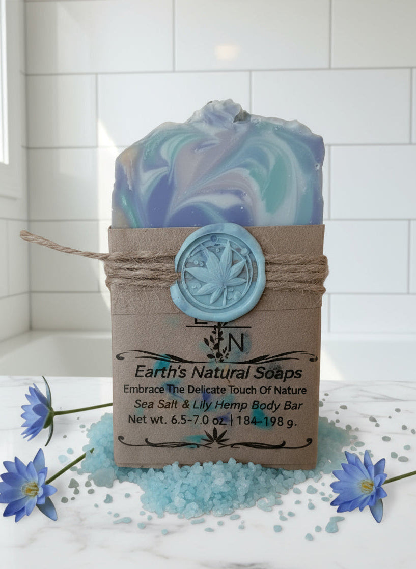 Handmade Sea Salt & Lily Hemp Body Bar – perfect clean, coastal gift  