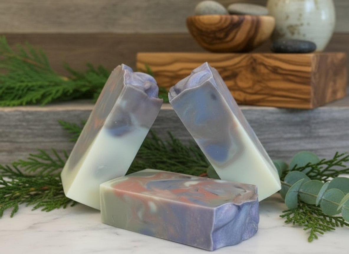 Handmade olive wood cypress hemp body bar in eco-friendly packaging – perfect gift size