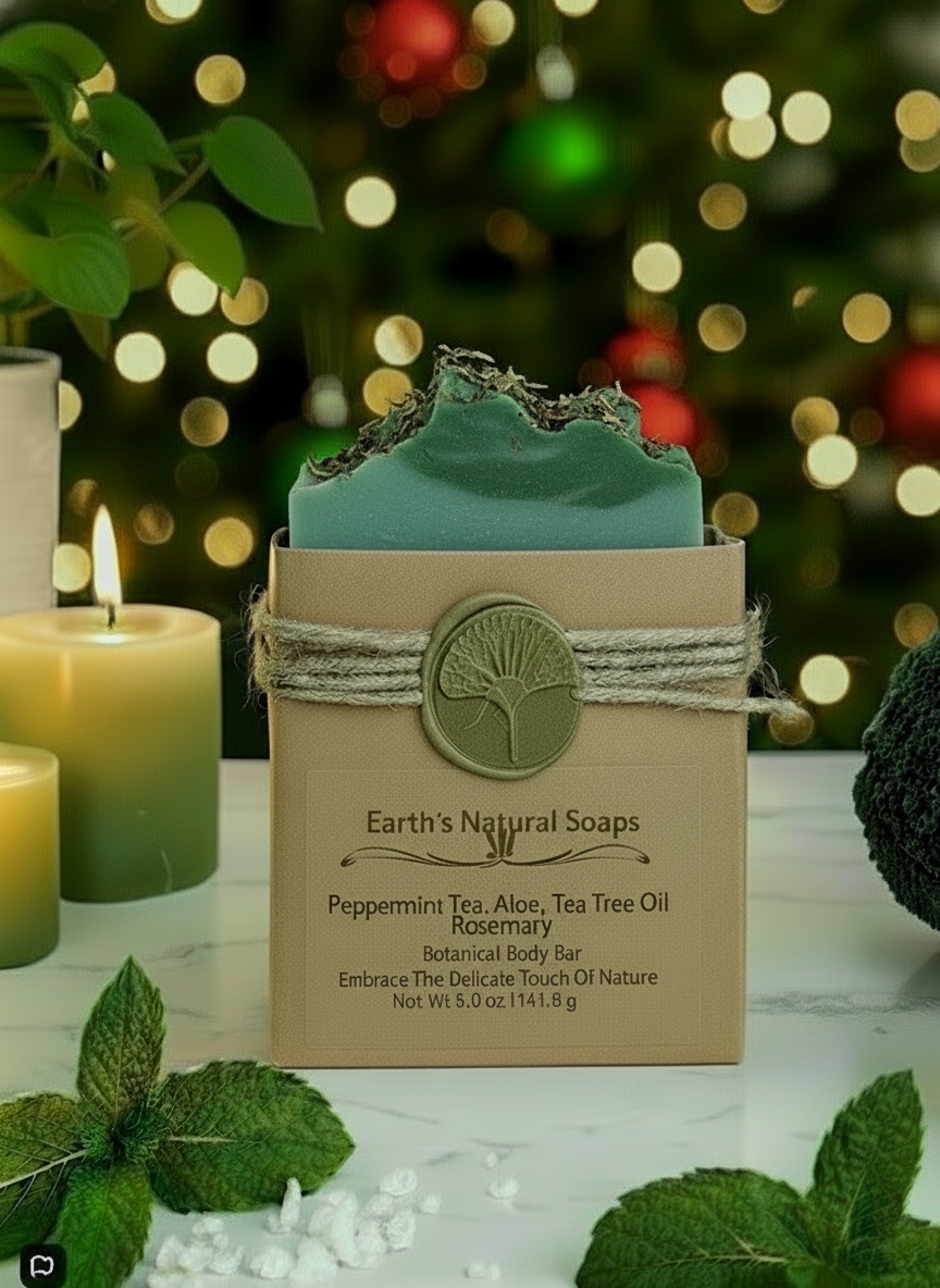 Handmade Organic Peppermint Tea & Rosemary Botanical Body Bar