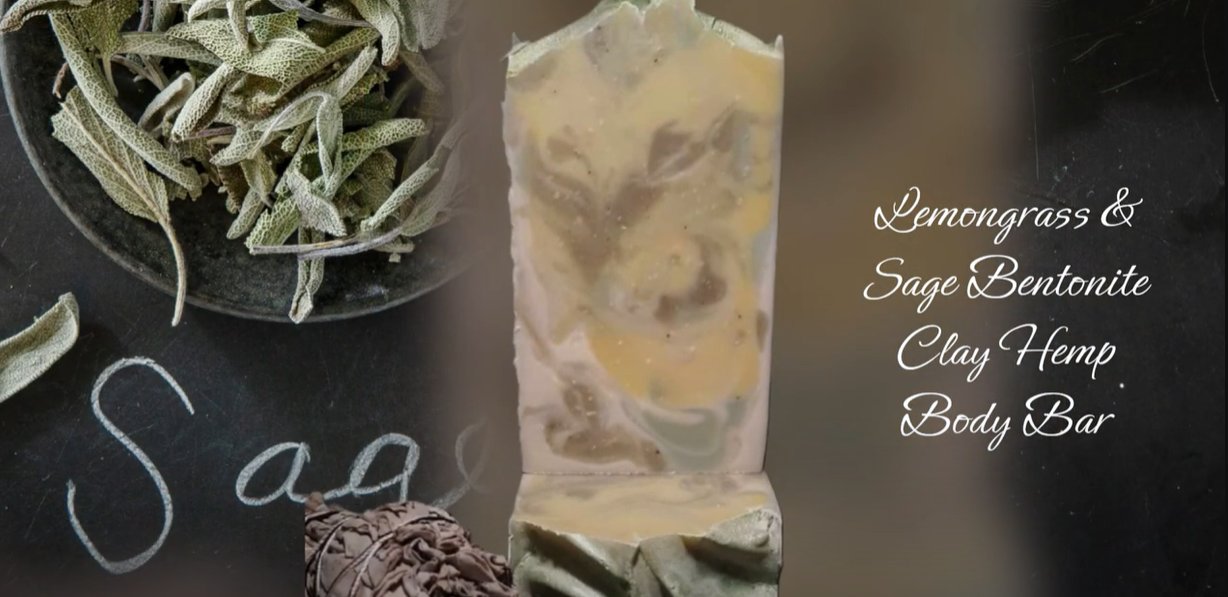 Handmade Sage & Lemongrass bentonite clay tallow hemp soap – crisp herbal citrus scent, gentle detox & exfoliation – Earth’s Natural Soaps