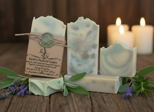 Handmade Sage & Lemongrass bentonite clay tallow hemp soap – crisp herbal citrus scent, gentle detox & exfoliation – Earth’s Natural Soaps