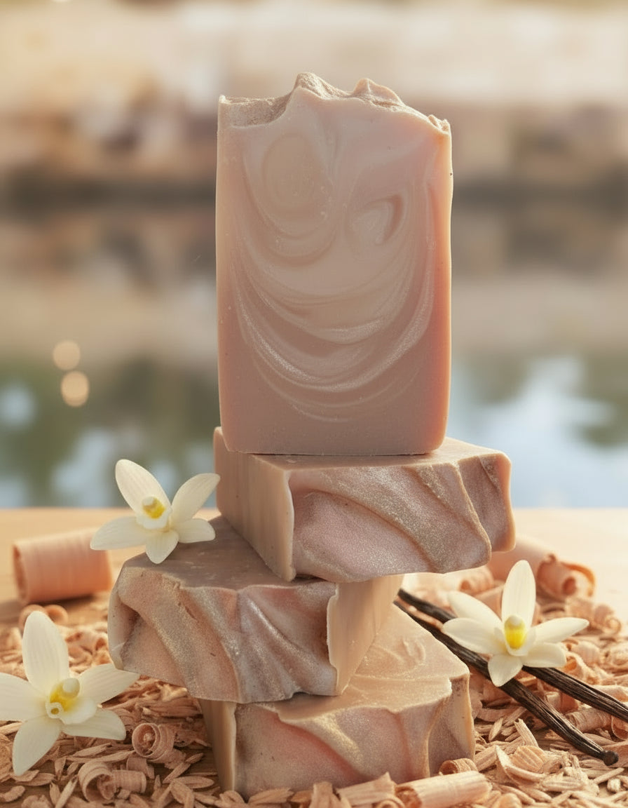 Handmade Sandalwood Vanilla tallow hemp soap – warm woody creamy scent, calming & moisturizing for face & body – Earth’s Natural Soaps