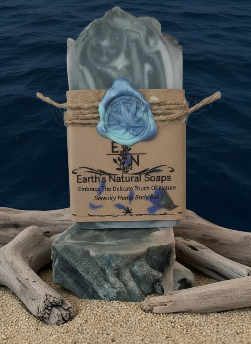 Handmade Serenity activated charcoal tallow hemp soap with ozone, calamus & petrichor – deep detox, fresh rain scent – Earth’s Natural Soaps